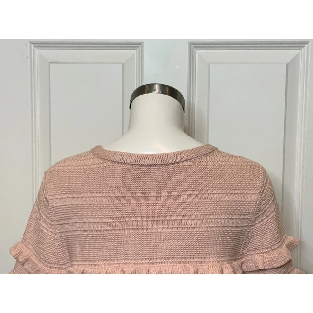 Kate Spade Pale Pink Ruffle Striped Short Sleeve Sweater, Size M